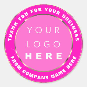 Logo Name Web Thank You Gold Frame Pink Berry Classic Round Sticker