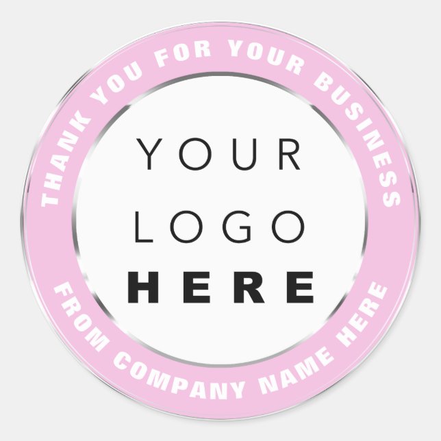 Logo Name Web Thank You Shopping Silver Grey Pink Classic Round Sticker (Front)