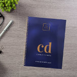 Logo navy blue gold monogram initial business 2025 planner<br><div class="desc">A navy blue background,  golden and white text. The blue colour is uneven.  Personalise and add your logo,  monogram initials,  name and a title year  (any year). Your logo both on the front and the back.  Space for your website address on the  back.</div>
