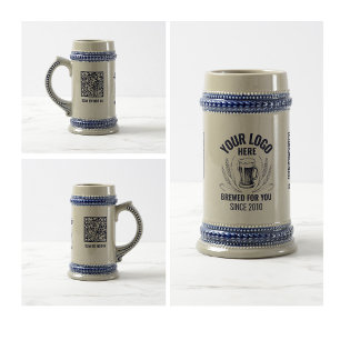 Logo Navy Blue Qr Code Business Branding Barware Beer Stein