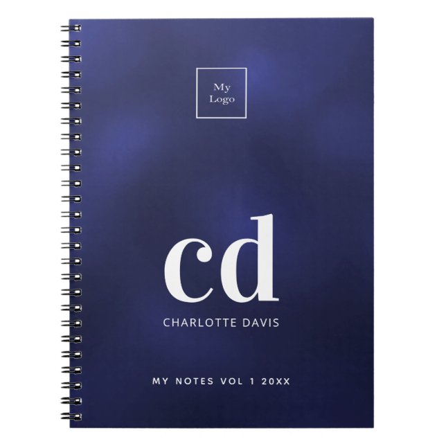 Logo navy blue white monogram initial business notebook (Front)