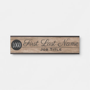 Logo Office Door Sign Elegant Wood Grain Look