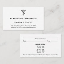 Logo & Office Hours Chiropractic Appointment Cards
