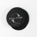 Logo on Black   White Text Company Business Round Paper Coaster<br><div class="desc">Durable and absorbent Logo Paper Coasters with a simple minimal design available in multiple colours to suit your brand identity. Add your logo and text.</div>
