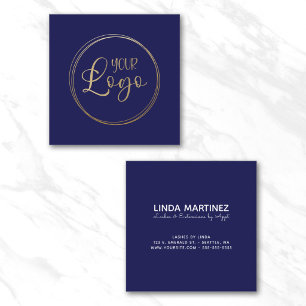 Logo on Dark Navy Blue Square Business Card