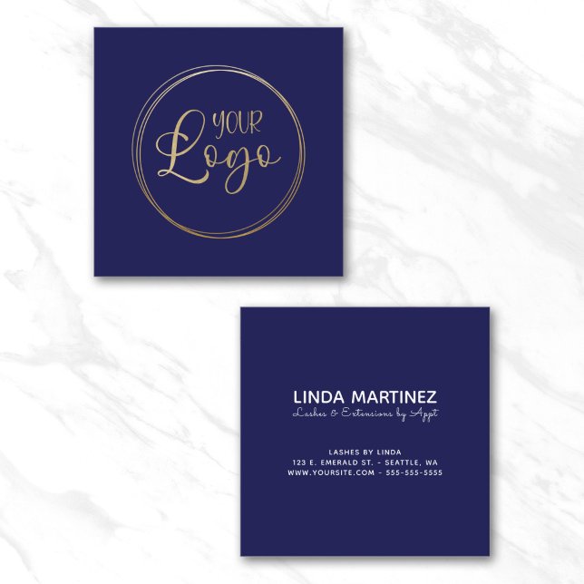 Logo on Dark Navy Blue Square Business Card (Logo on Dark Navy Blue Square Business Card)