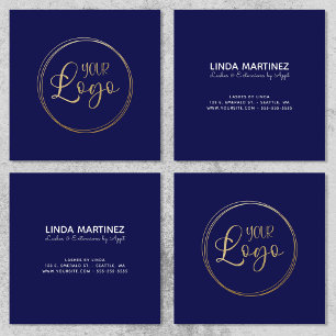 Logo on Dark Navy Blue Square Business Card