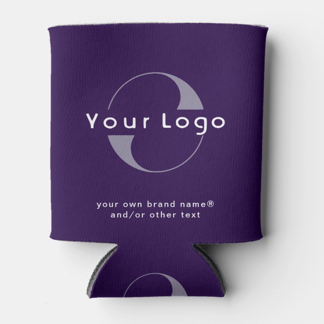 Logo on Deep Purple + White Text Company Business  Can Cooler (Front)