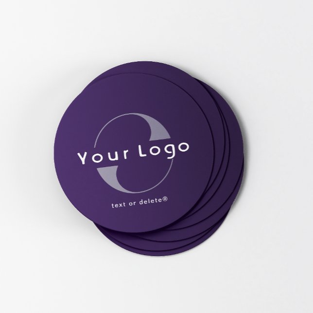 Logo on Deep Purple + White Text Company Business Round Paper Coaster (Creator Uploaded)