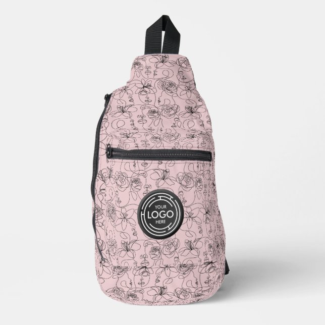 Logo on Flowers and Faces Pink Sling Bag (Front)