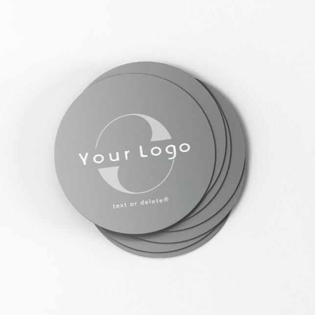 Logo on Grey + White Text Company Business Round Paper Coaster (Creator Uploaded)