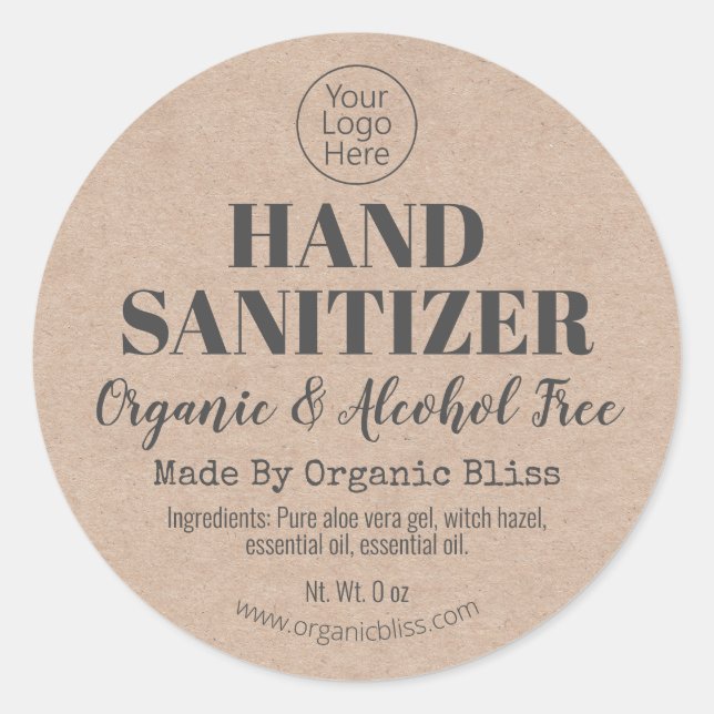 Logo On Kraft Handmade Hand Sanitizer Labels (Front)