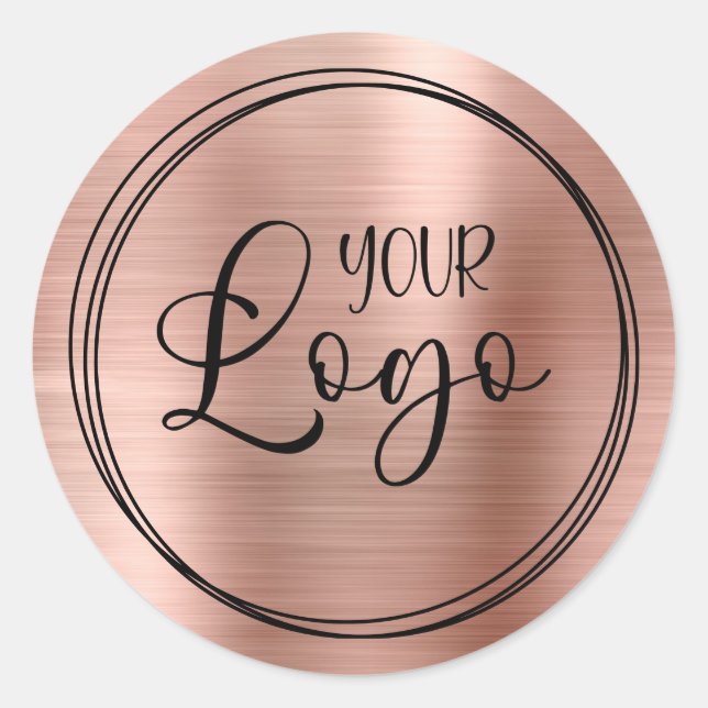 Logo on Three Black Rings with Rose Gold Foil Classic Round Sticker (Front)