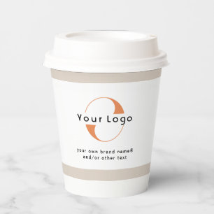 Logo on White & Tan, Black Text Company Business P Paper Cups