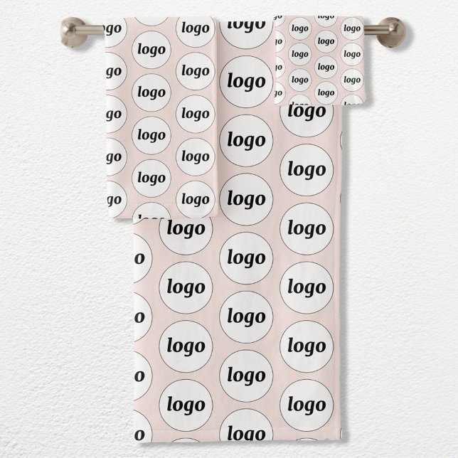 Logo Pattern Business Branding Blush Pink Bath Towel Set (Simple logo pattern business promotional towel set for hospitality, sponsorship, customers & clients)