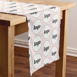 Logo Pattern Business Branding Blush Pink Short Table Runner