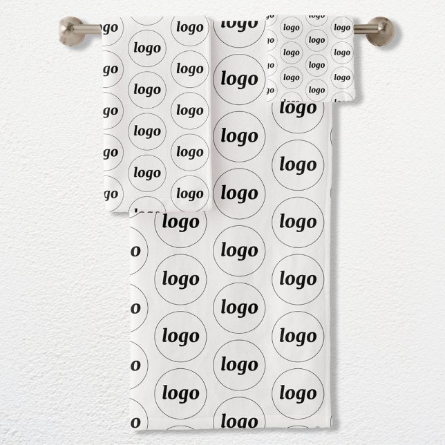 Logo Pattern Business Promotional Branding White Bath Towel Set (Simple logo pattern business promotional towel set for hospitality, sponsorship, client & customers)