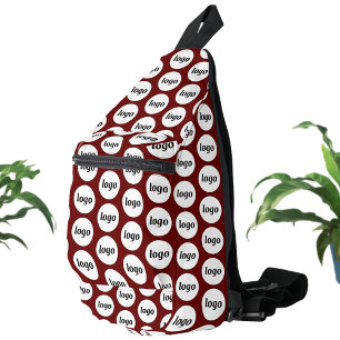 Logo Pattern Business Promotional Burgundy Red Sling Bag