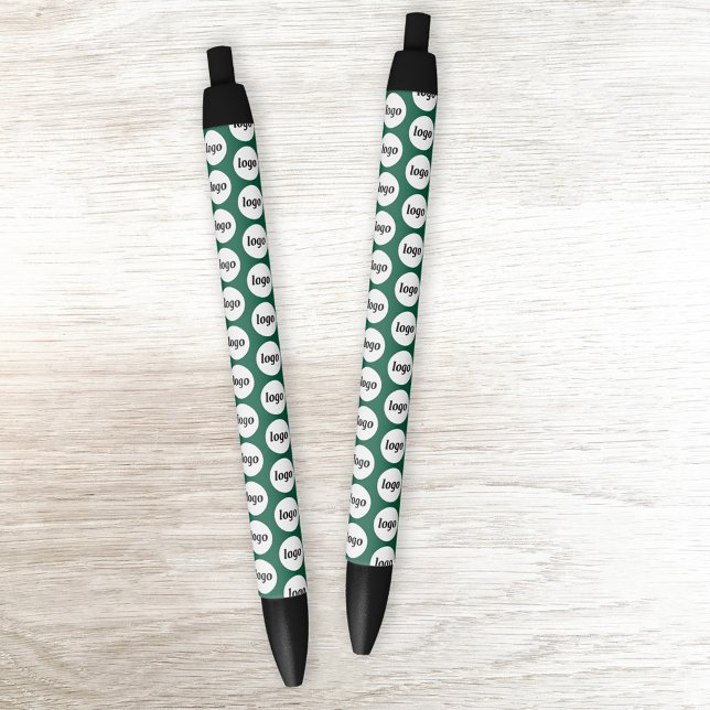 Logo Pattern Business Promotional Forest Green Black Ink Pen (Simple logo pattern business promotional pens, ideal for trade shows, store front and customer promo)