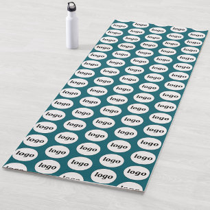 Logo Pattern Business Promotional Teal Green Yoga Mat