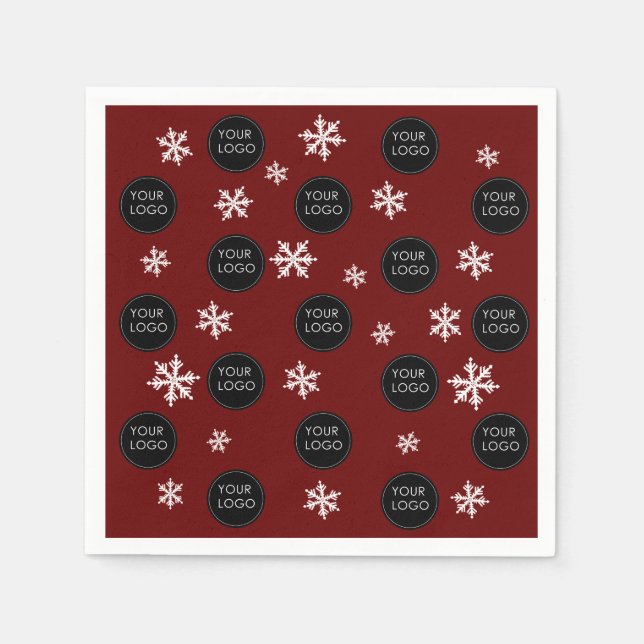 Logo Pattern Company Business Christmas Snowflakes Napkin (Front)