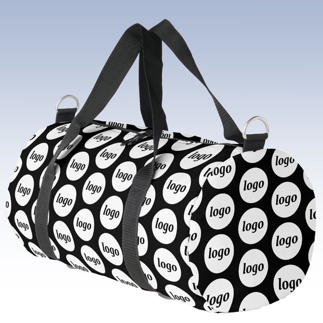 Logo Pattern Promotional Business Black Duffle Bag (Logo pattern business branding promotional duffel bag)