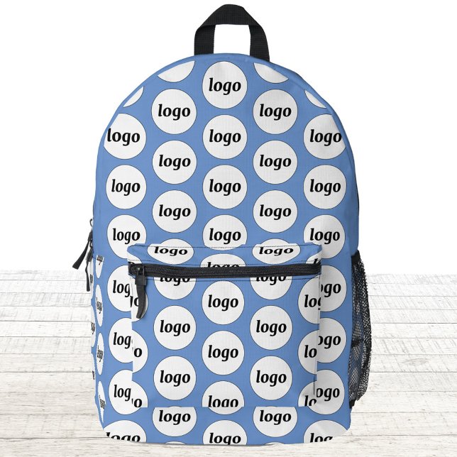 Logo Pattern Promotional Business Blue Printed Backpack (Logo pattern business promotional branding backpack)