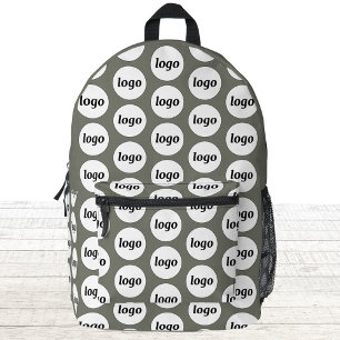 Logo Pattern Promotional Business Sage Green Printed Backpack
