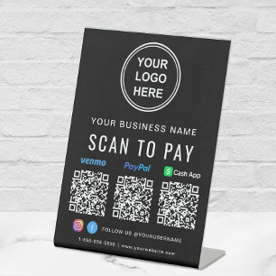 Logo Paypal Venmo CashApp QR Codes Black Pedestal Sign