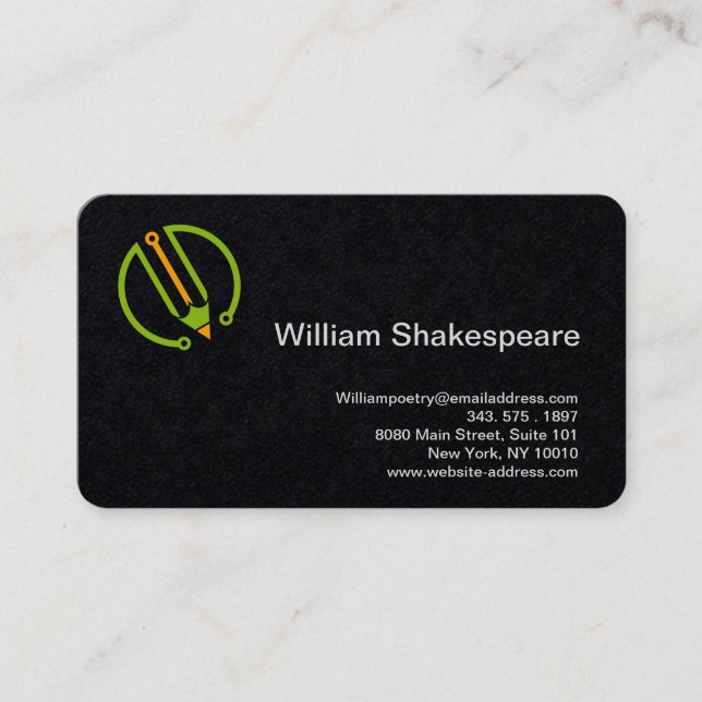 Logo Pencil Tech Education Business Card (Front)