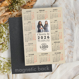 Logo Photo Beige Calendar 2026 Magnetic Card
