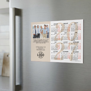 Logo Photo Beige White Calendar 2027 Magnetic Card