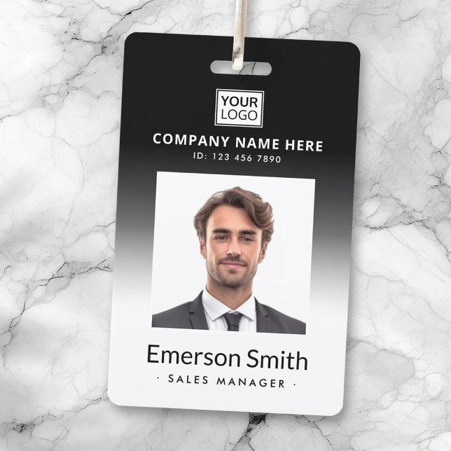 Logo photo black gradient employee name title id ID badge (Logo photo black gradient employee name title id badge)