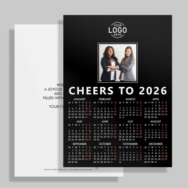 Logo Photo Black Sleek Calendar 2026 Business Holiday Card (Creator Uploaded)