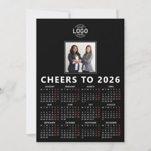 Logo Photo Black Sleek Calendar 2026 Business Holiday Card