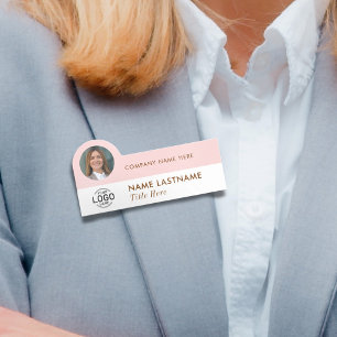 Logo Photo ID Modern Feminine Blush Pink Business Name Tag