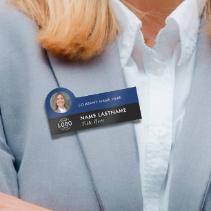 Logo Photo ID Modern Navy Blue Black Business Name Tag