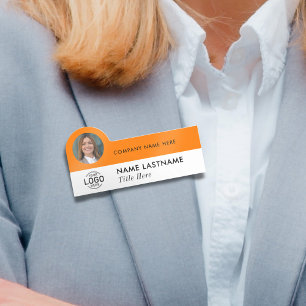 Logo Photo ID Modern Orange Business Company Title Name Tag
