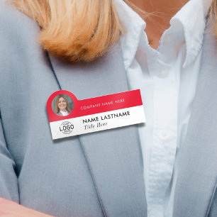 Logo Photo ID Modern Sleek Red Business Company Name Tag