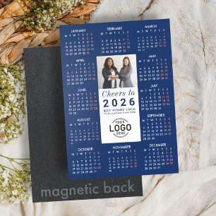Logo Photo Navy Blue Calendar 2026 Magnetic Card