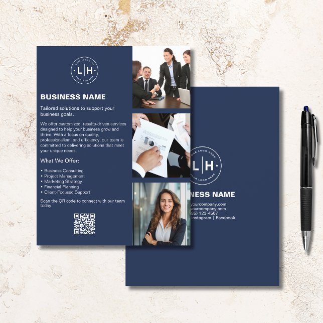 Logo Photo QR Navy Blue Professional Business Flyer (Logo Photo QR Navy Blue Professional Business Flyer)