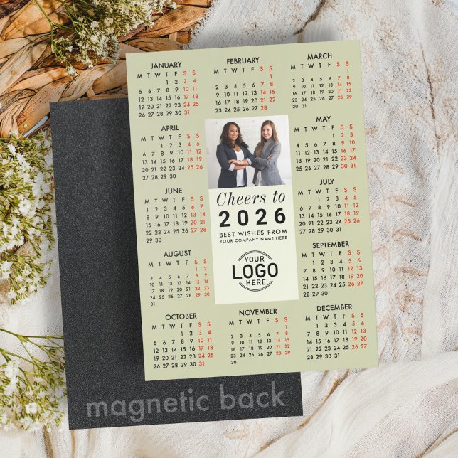 Logo Photo Sage Green Calendar 2026 Magnetic Card (Creator Uploaded)