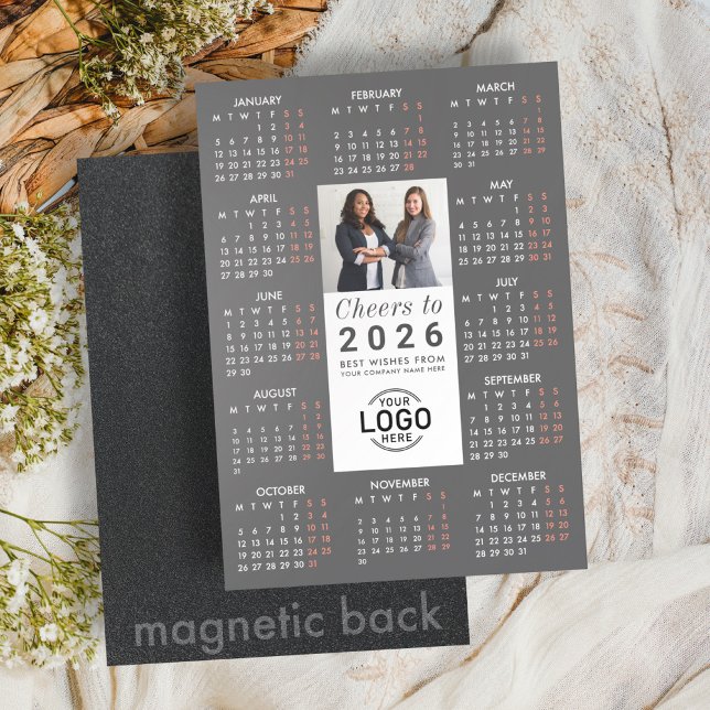 Logo Photo Sleek Grey Calendar 2026 Magnetic Card (Creator Uploaded)