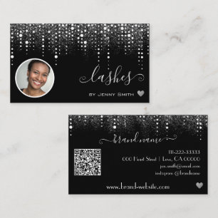 Logo Photo Template Pretty Silver Glitter Rain Business Card