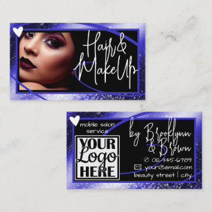Logo Photo Template Stylish Blue Frame Heart Luxe Business Card