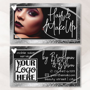 Logo Photo Template Stylish Grey Frame Heart Luxe Business Card