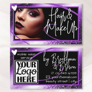 Logo Photo Template Stylish Lilac Frame Heart Luxe Business Card