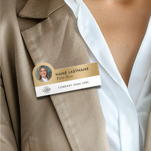 Logo Photo Title Sleek Faux Gold Business Employee Name Tag