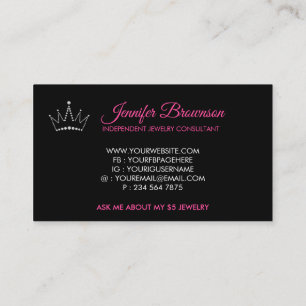 Logo Pink Crown Jewelry Accessories Thank You Business Card