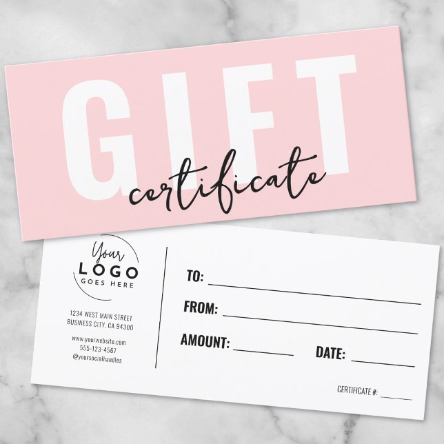 Logo Pink Minimal Business Gift Certificate (Logo Pink Minimal Business Gift Certificate)